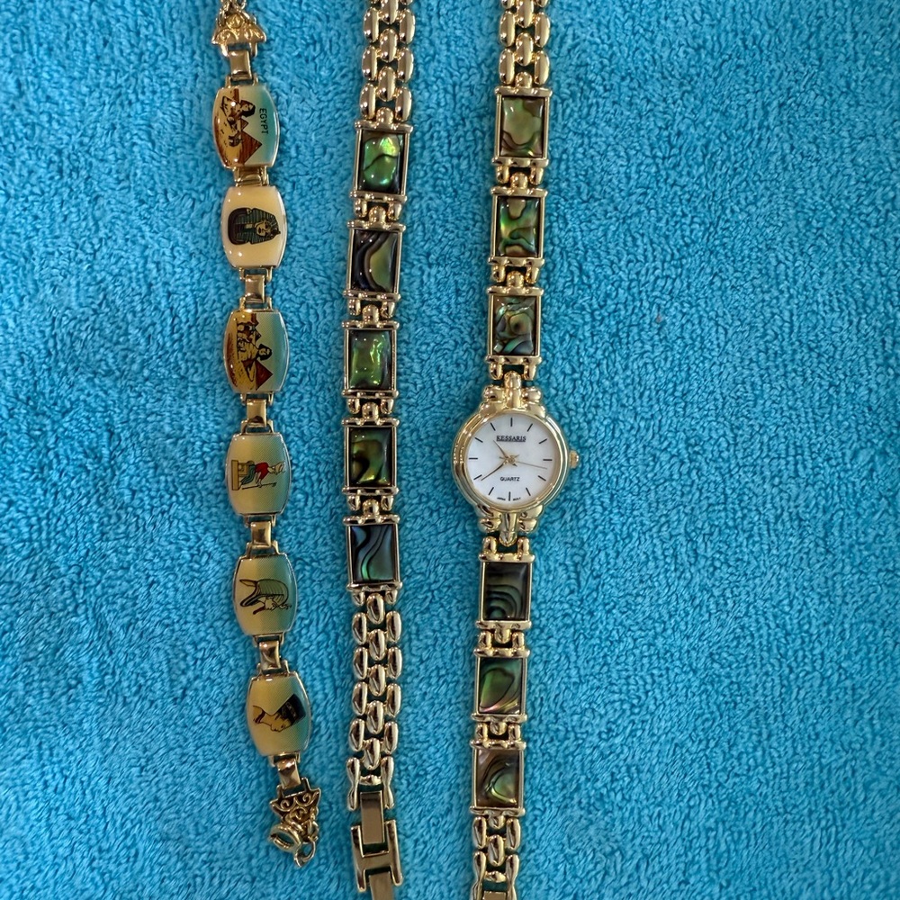 Gold and Green Women's Watch and Bracelet Set